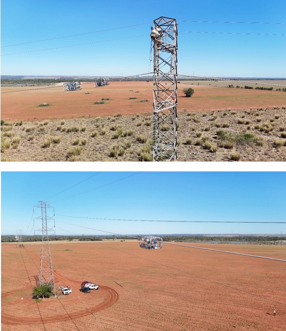 Figuras 1 e 2 – Tecnologia E3X aplicada à linha de transmissão da ISA ENERGIA BRASIL em Rosana (SP)